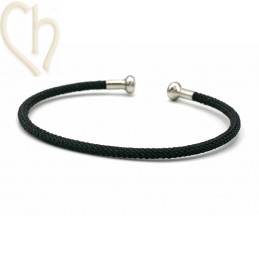 Bracelet Jonc acier Corde avec embout visé - Noir Rhodium