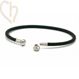 Armbandje edelstaal met Cord en afdraaiend eindstukje - Zwart Rhodium