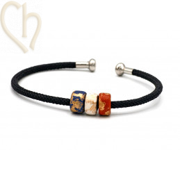 Bracelet Jonc acier Corde avec embout visé - Noir Rhodium