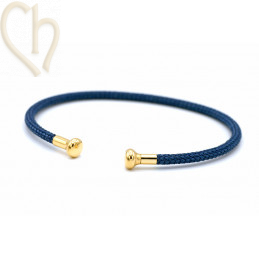 Armbandje edelstaal met Cord en afdraaiend eindstukje - Blauw Gold