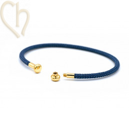 Bracelet Jonc acier Corde avec embout visé - Bleu Gold Plated