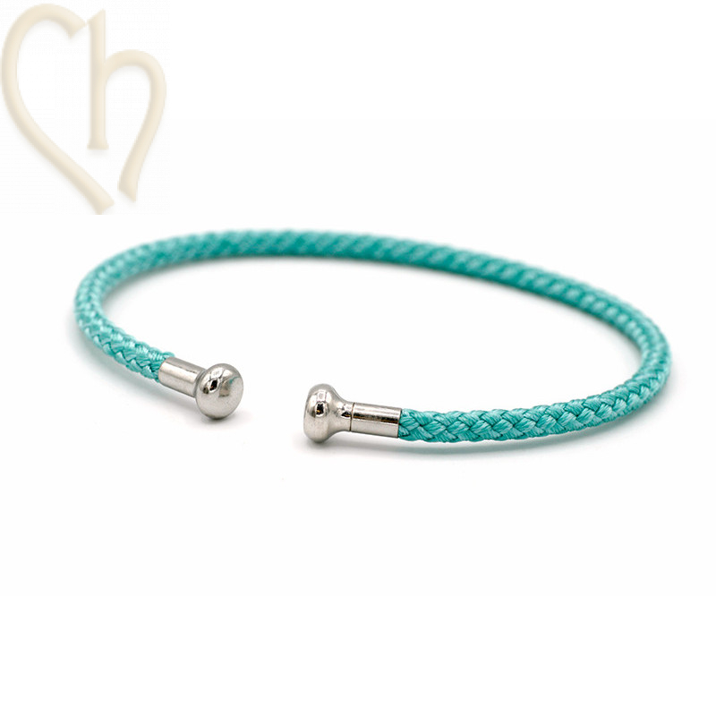 Armbandje edelstaal met Cord en afdraaiend eindstukje - Turquoise Rhodium