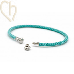 Armbandje edelstaal met Cord en afdraaiend eindstukje - Turquoise Rhodium