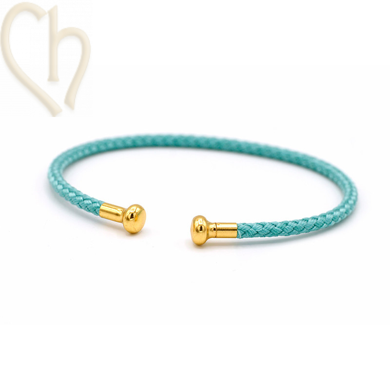 Bracelet Jonc acier Corde avec embout visé - Turquoise Gold Plated