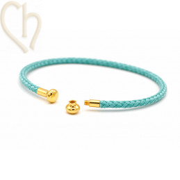 Bracelet Jonc acier Corde avec embout visé - Turquoise Gold Plated