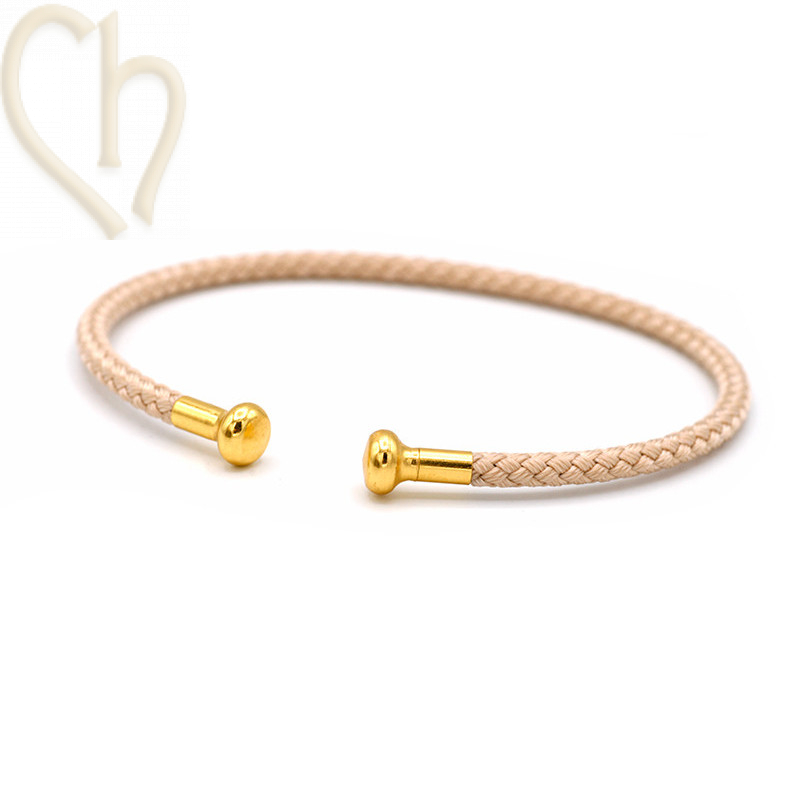 Bracelet stainless steel and Cord with screwable end - Beige Gold Plated