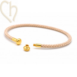 Armbandje edelstaal met Cord en afdraaiend eindstukje - Beige Gold Plated