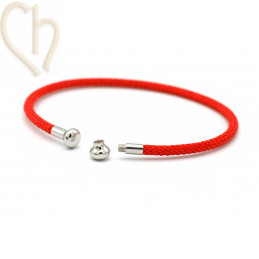 Bracelet Jonc acier Corde avec embout visé - Rouge Rhodium