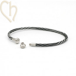 Bracelet stainless steel and Cord with screwable end - Black Silver Rhodium