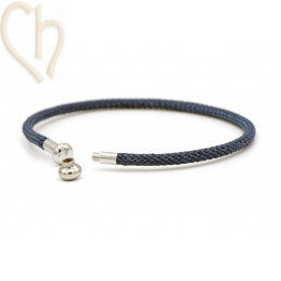 Armbandje edelstaal met Cord en afdraaiend eindstukje - Blauw Rhodium