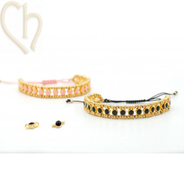 Armbandje macramé met Stainless Steel bollen en Enamel tussenstukjes Zwart