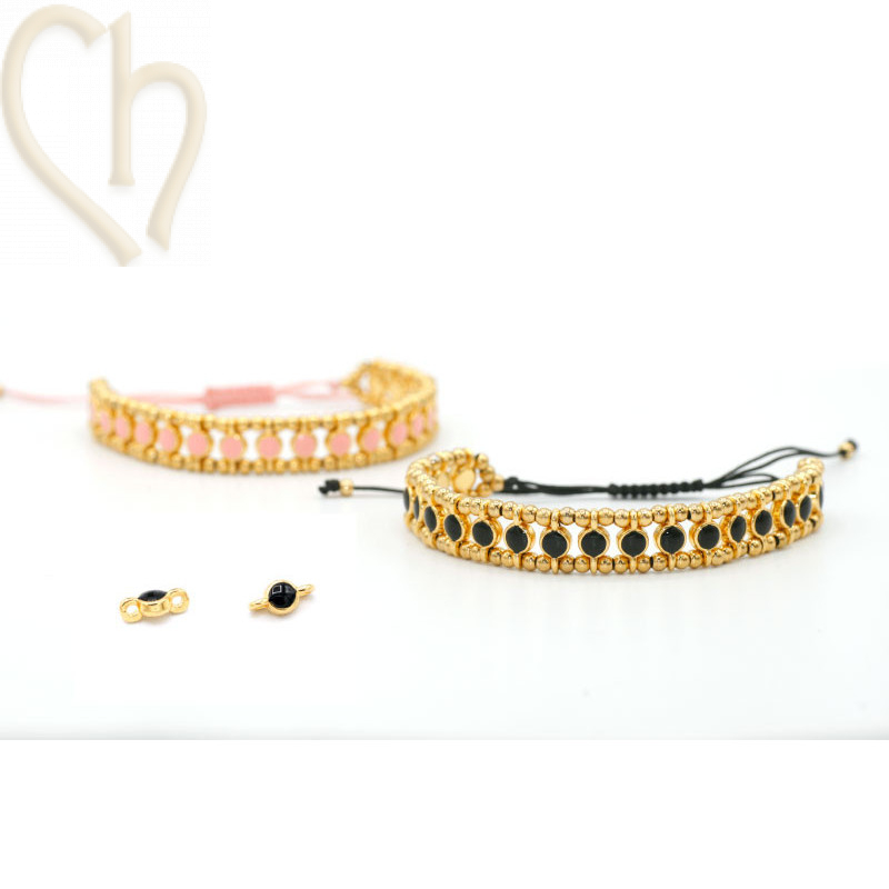 Bracelet macramé with Stainless Steel balls and Enamel spacers Black