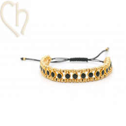 Bracelet macramé with Stainless Steel balls and Enamel spacers Black