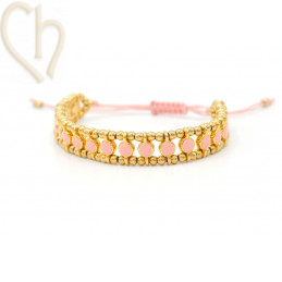 Armbandje macramé met Stainless Steel bollen en Enamel tussenstukjes Roze