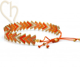 Bracelet macramé and Brickstitch with Miyuki Delica Orange Gold