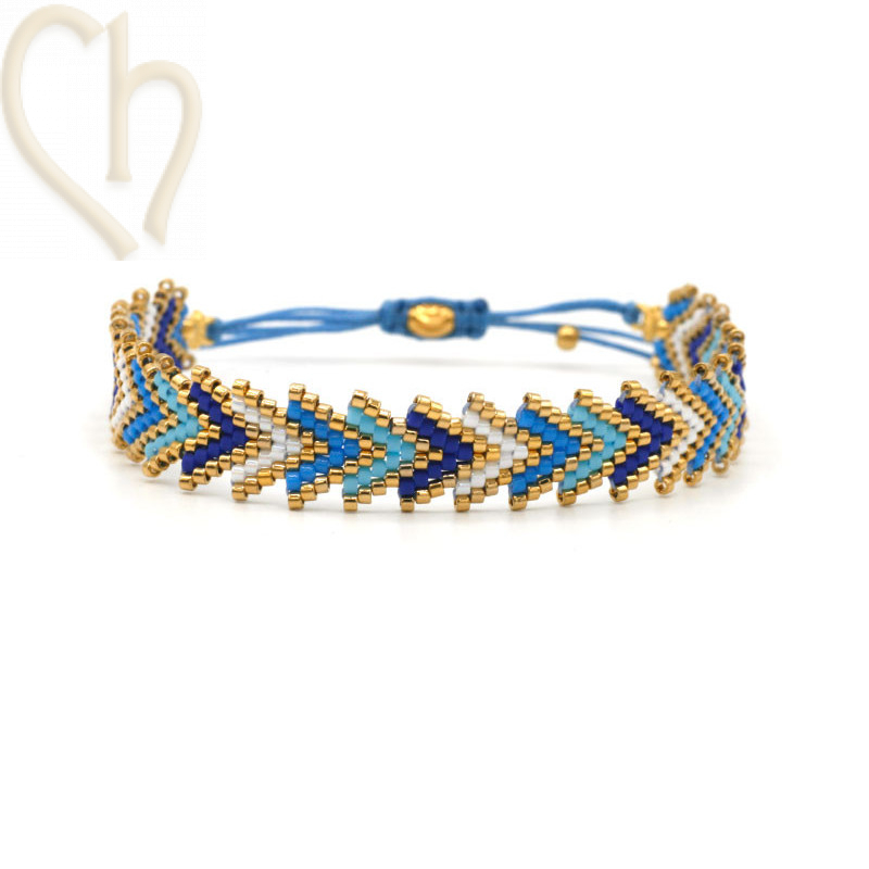 Bracelet macramé and Brickstitch with Miyuki Delica Blue Gold