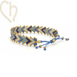 Armbandje macramé en Brickstitch met Miyuki Delica Blue Gold