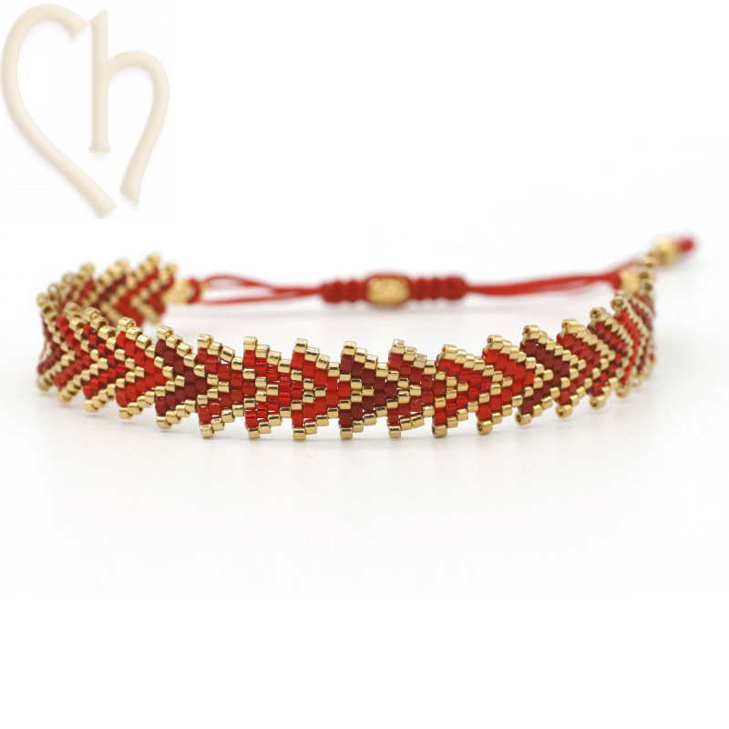 Bracelet macramé et Brickstitch avec Miyuki Delica en Rouge Gold