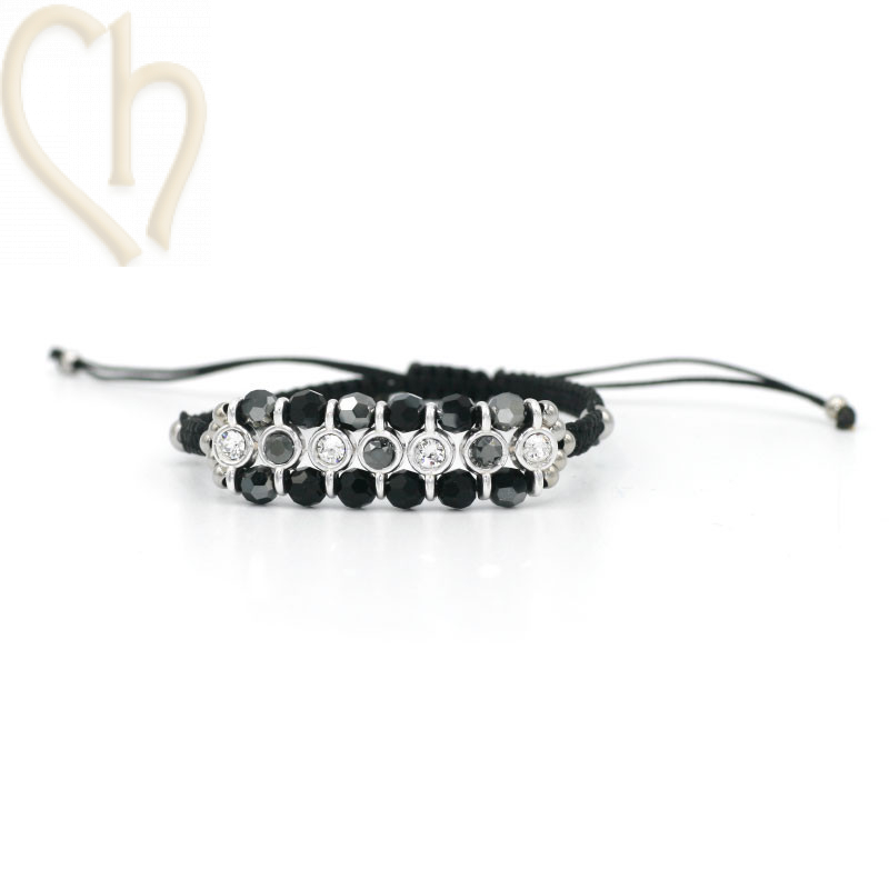 Kit de bracelet macramé avec intercallaire emaillé et strass PP24 Noir Gris