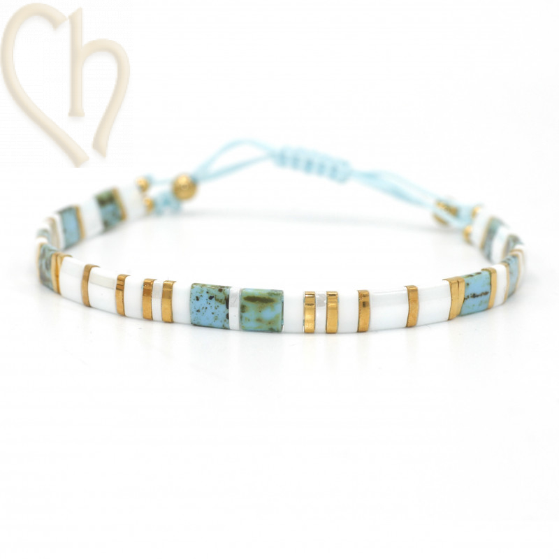 Kit bracelet with Miyuki Tila Turquoise PicawhiGold