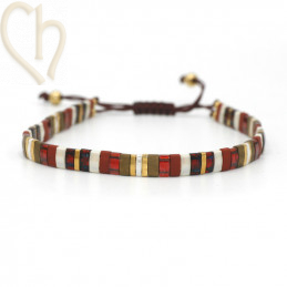 Kit bracelet avec Miyuki Quart + Demi + Tila en macramé fermoir Rouge Doré mix