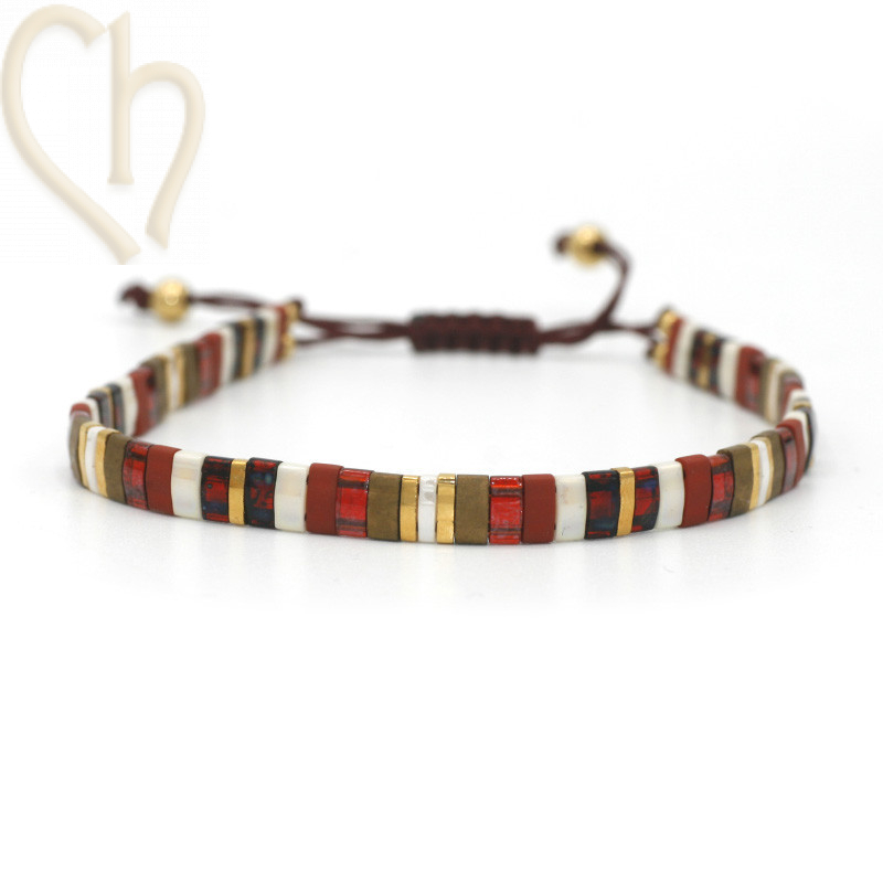 Kit bracelet avec Miyuki Quart + Demi + Tila en macramé fermoir Rouge Doré mix