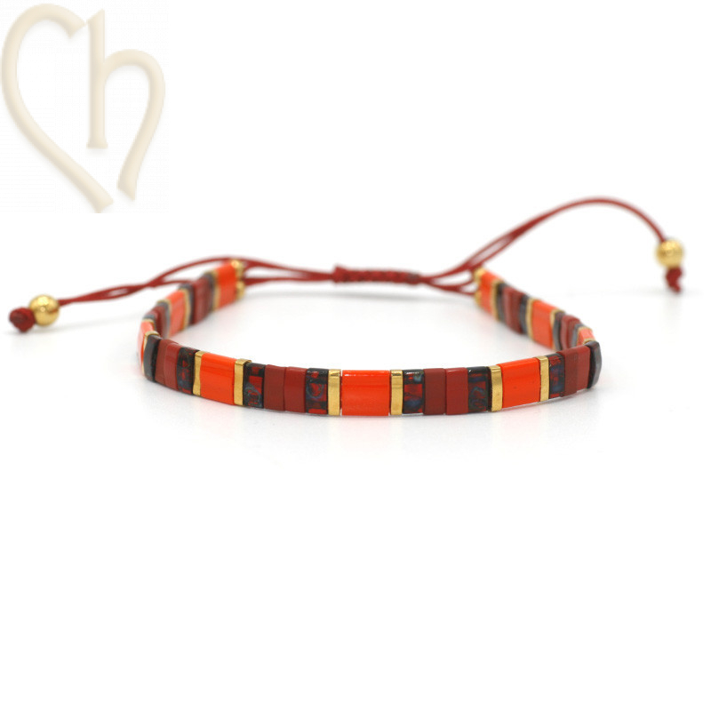 Kit bracelet with Miyuki Tila MultiRed Orange