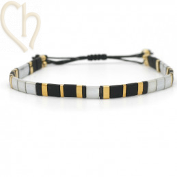 Kit bracelet with Miyuki Tila Black Grey Gold