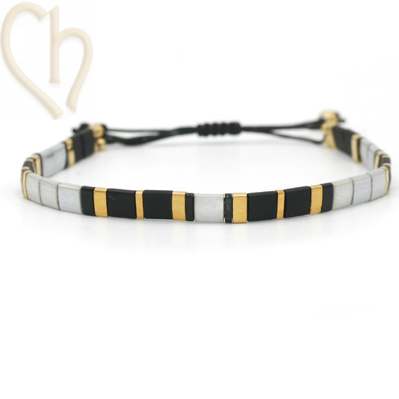 Kit bracelet avec Miyuki perles Tila Black Grey Gold