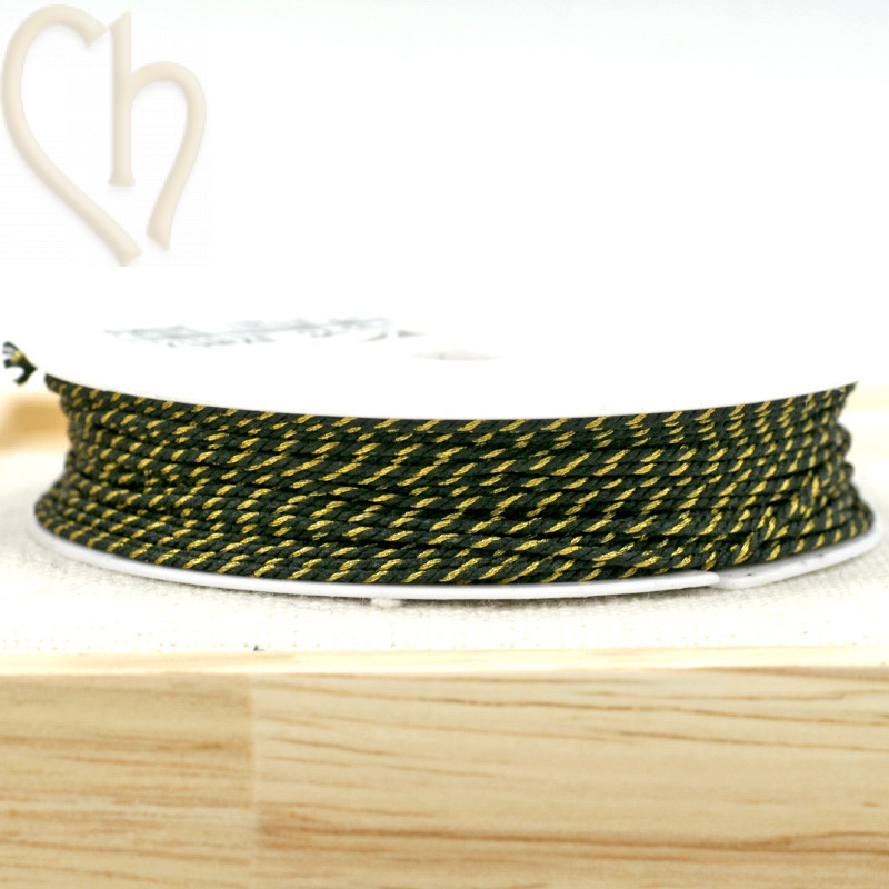 Bobijn 10m polyester draad voor macramé 0,8mm met Goudfil - Zwart