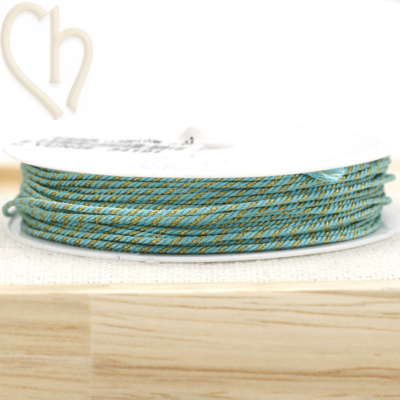 Bobinne 10m fil polyester pour macramé 0,8mm avec mix Goldfil - Turquoise