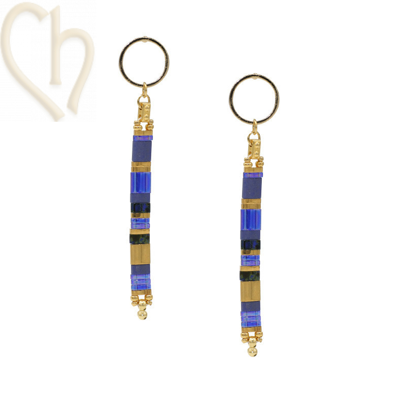 Kit earrings with Half Tila Miyuki Blue Gold