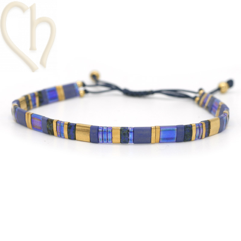 Armbandje met Miyuki kralen Tila Blue Gold