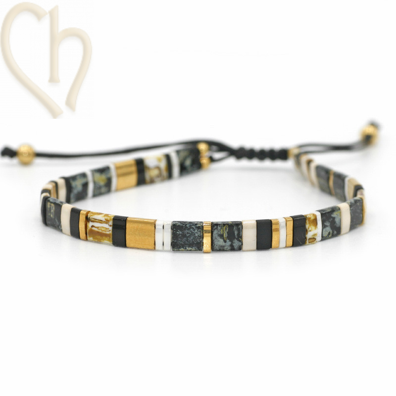 Armbandje met Miyuki kralen Tila Black Gold