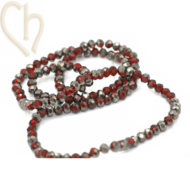 Round flattened facetted glassbead 3x2mm color Red