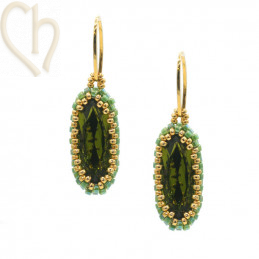 Oorbellen met Miyuki en Charl'stone Crystal Green Olive