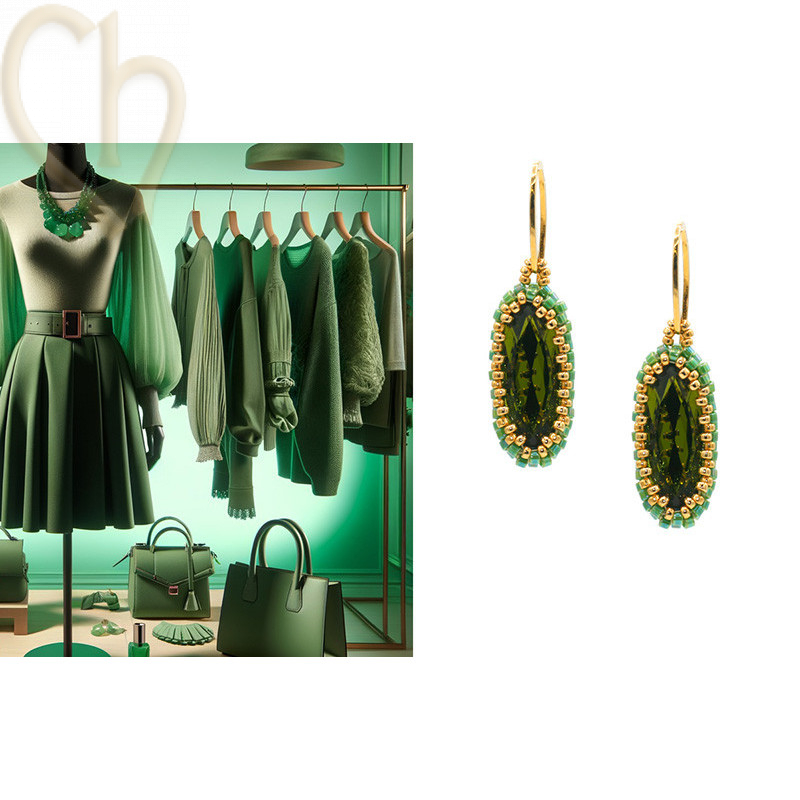 Boucles d'oreilles en Miyuki et Charl'stone Crystal Vert Olive