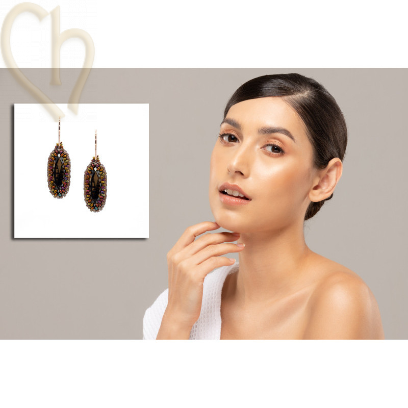 Earrings with Miyuki and Charl'stone Crystals Copper Brown