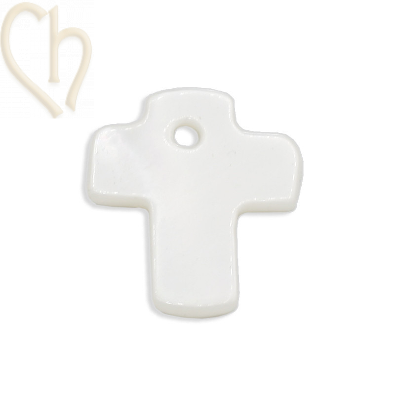 Natuurlijk Parelmoer Kruis Hangertje (12mm x 9mm)