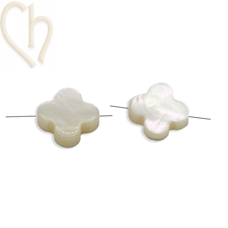 Nacre Clover Flower Beads with Mother-of-Pearl Sheen - Luxurious and Versatile Jewelry Components.