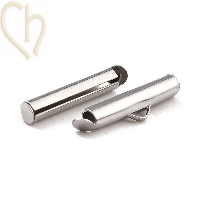 Fermoir Tube Slider 20mm pour Bracelets Peyote en Rhodium - Boutique Charlotte