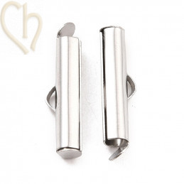 20mm Rhodium Eindklem Tube Slider voor Peyote Armbanden - Boutique Charlotte