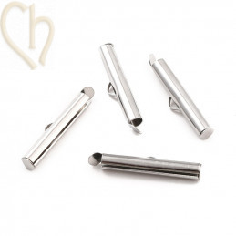 30mm Rhodium Eindklem Tube Slider voor Peyote Armbanden - Boutique Charlotte