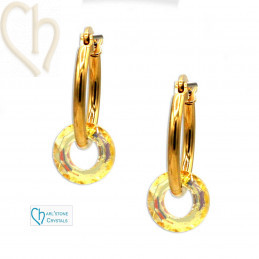 Elegant 20mm Gold Plated Earrings with Cosmic Ring Charl'stone Crystal - Boutique Charlotte
