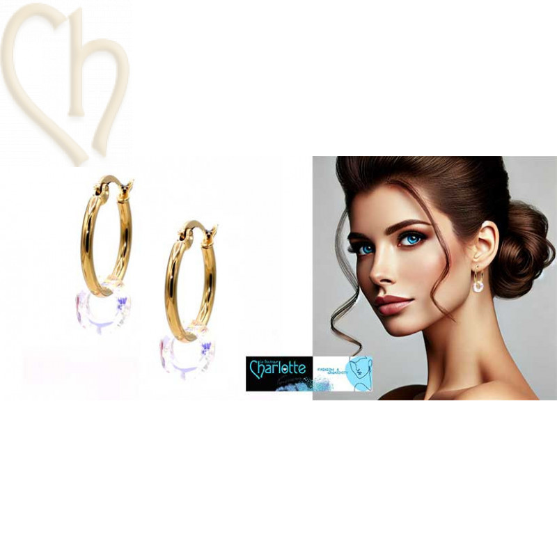 Elegant 20mm Gold Plated Earrings with Cosmic Ring Charl'stone Crystal - Boutique Charlotte
