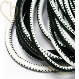 Cuir rond 4mm bicouleur noir/blanc
