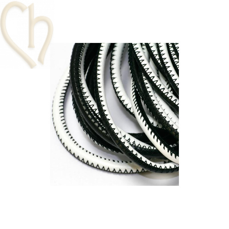 Leer rond 4mm bicolor zwart/wit