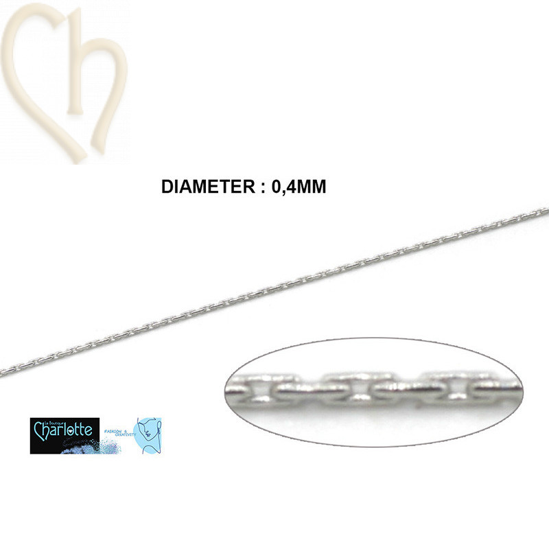 Collier Ultrafin en Acier Inoxydable 0,4 mm Ovale Rhodium - 1 mètre | Boutique Charlotte