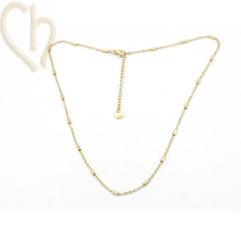 Collier acier 48cm avec fermoir musqueton Gold Plated