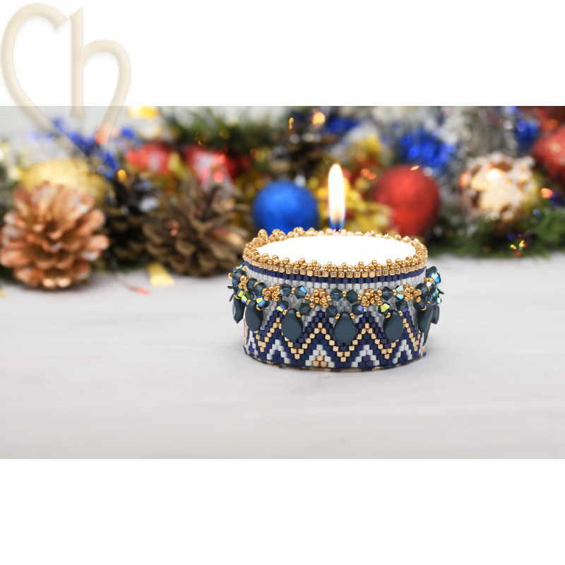 Kit DIY : Cache-Bougie en Peyote avec Perles Miyuki et Éléments de Cristal – Bleu & Doré